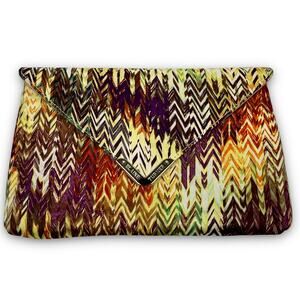 Elaine Turner Envelope Clutch Bag Abstract Chevron Zig Zag Print Gold Hardware